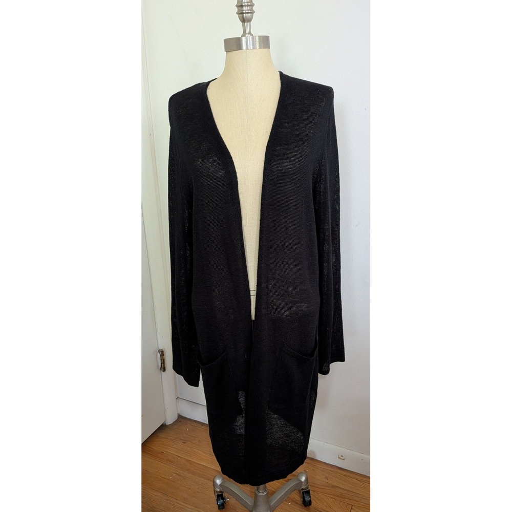 J. Jill Large Linen Blend Open Front Longline Cardigan Sweater Quiet Luxury